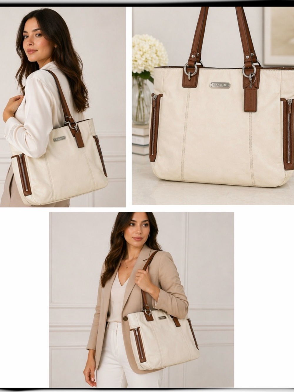 Authentic Coach Legacy Leather Tote – Cream w/ Brown Trim - Picture 2 of 14